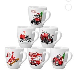 Bruntmor Coffee Mugs Christmas Holiday Ceramic Set Of 6 Large-Sized 16 Oz.